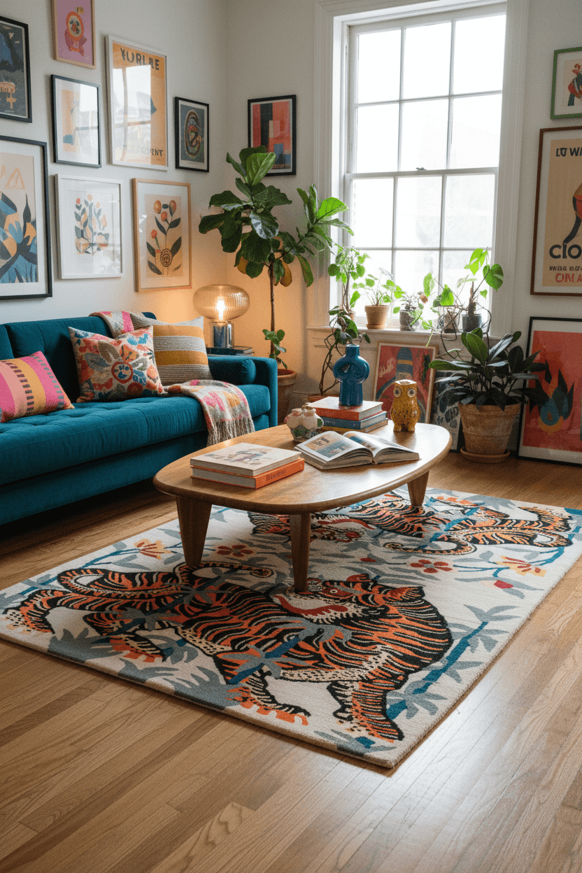 Large hand-tufted wool Tibetan Tiger statement rug featuring two tigers
