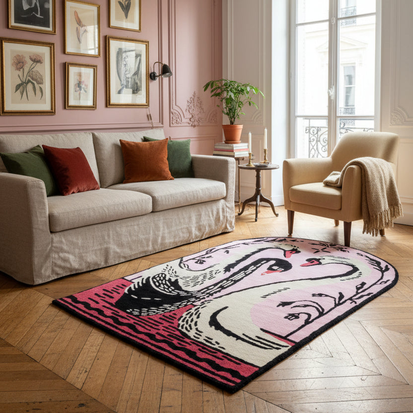 Decorative hand-tufted wool rug with swan design South Africa