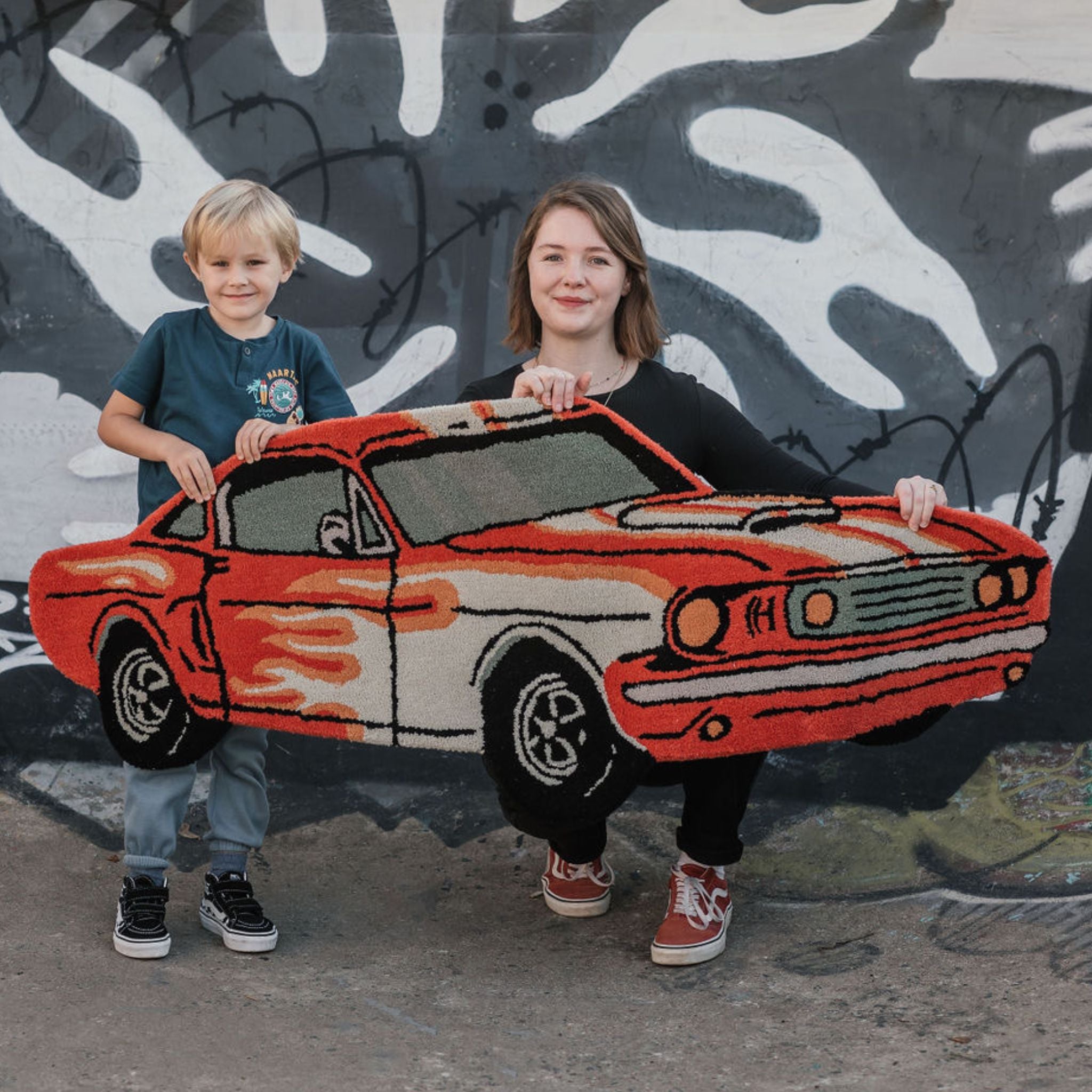 Red mustang Shelby car shaped wool rug for kids bedroom hand tufted wool South Africa