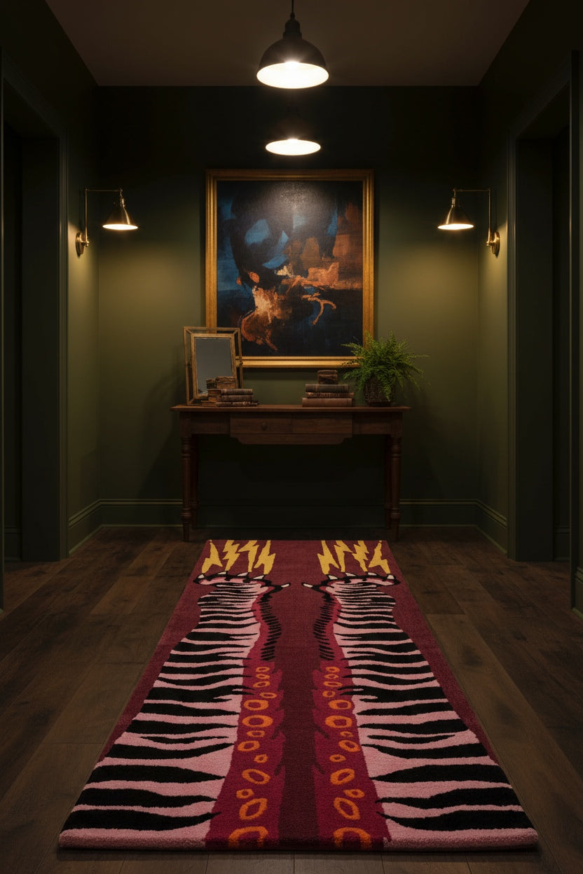 hand-tufted wool runner rug with tiger design in south africa