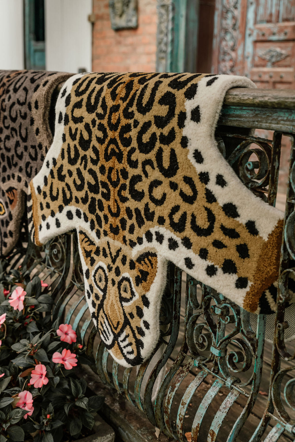 Leopard printed rug in a leopard cut out shape