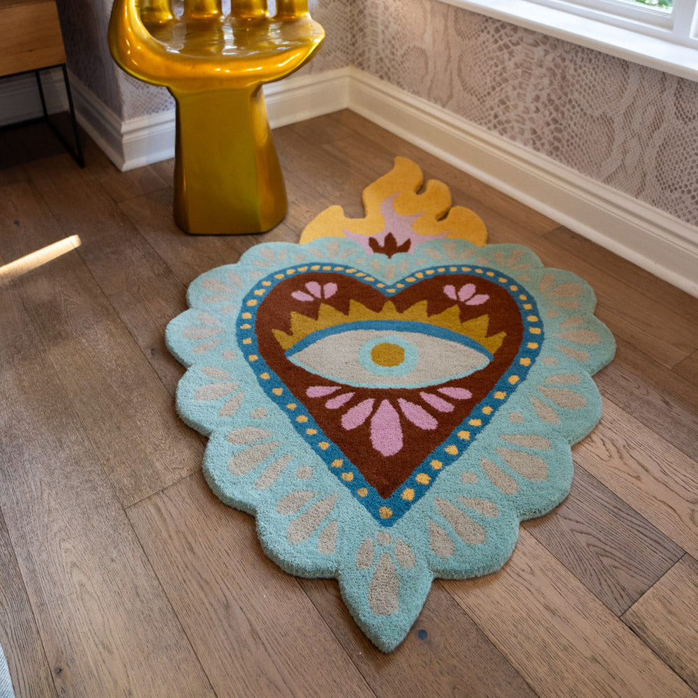 Pale Aqua Corazón Rug - Wool Scared Heart Rug South Africa