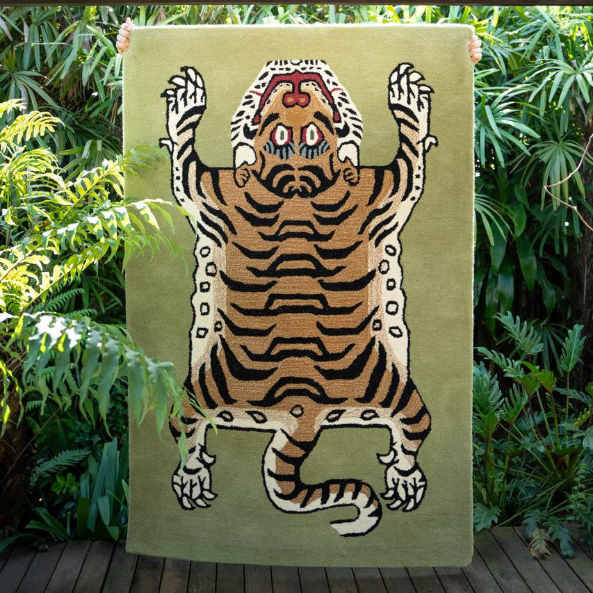 Limited Edition - Large Pistachio Tibetan Tiger Wool Rug