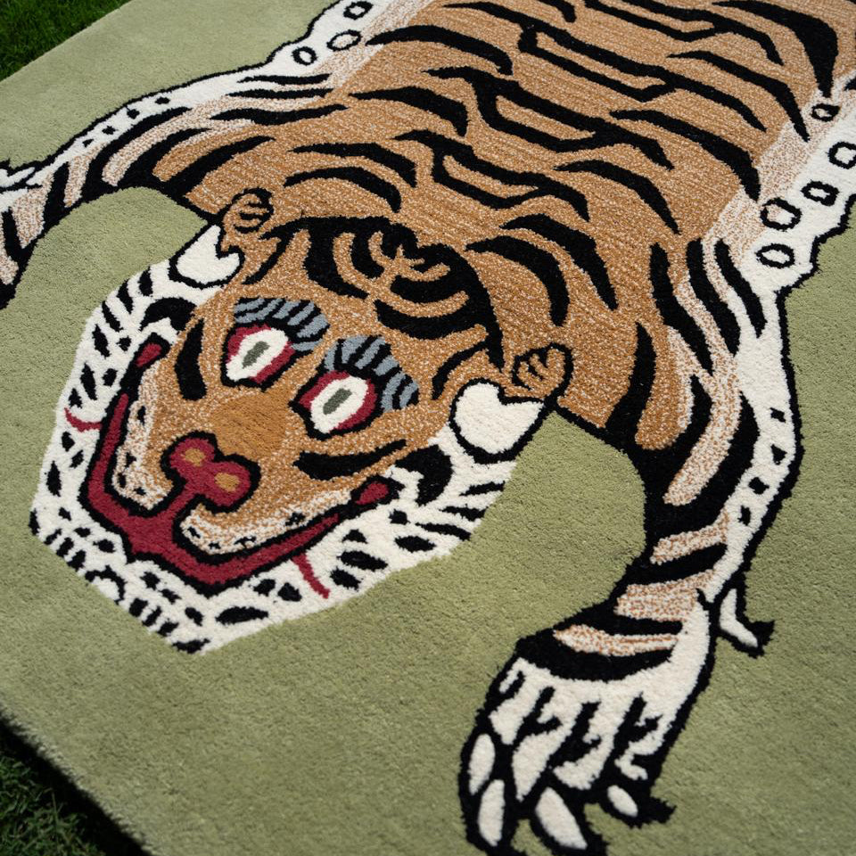 Limited Edition - Large Pistachio Tibetan Tiger Wool Rug