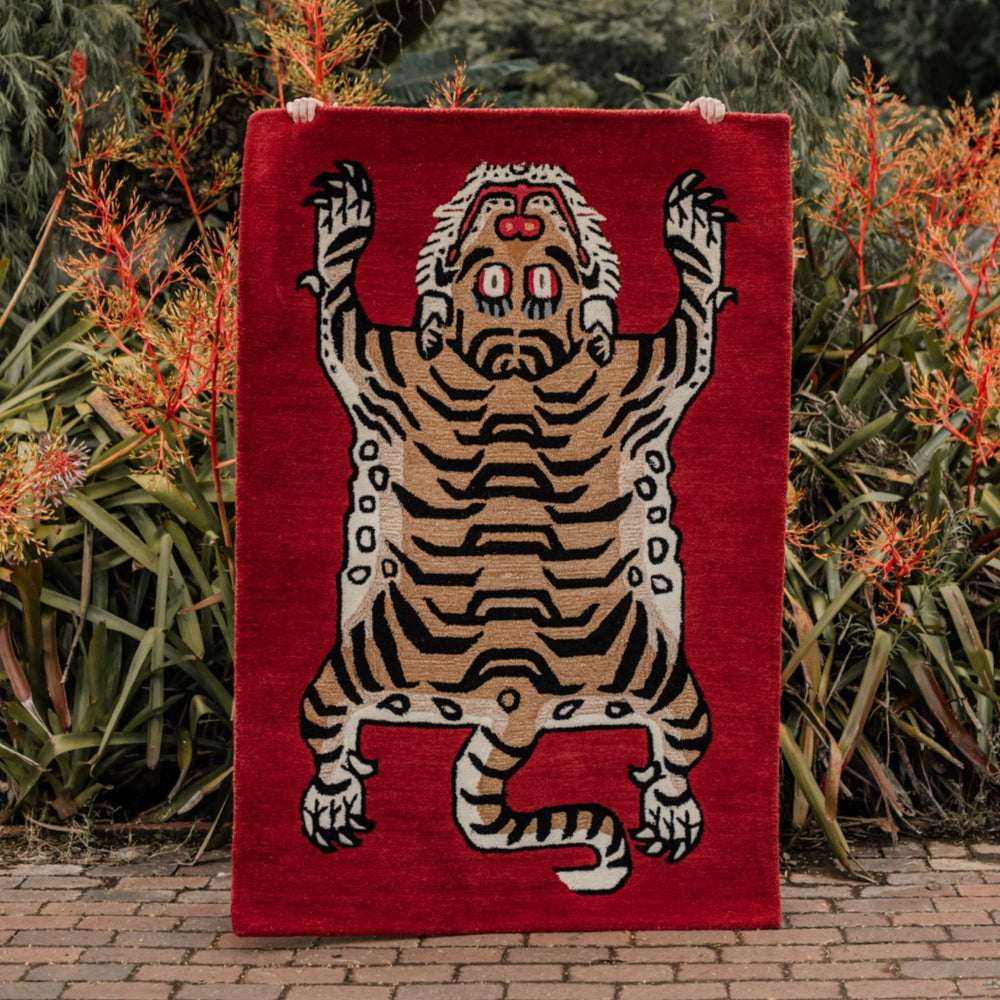 Tibetan Tiger Rug South Africa - Maroon Tiger Statement Rug