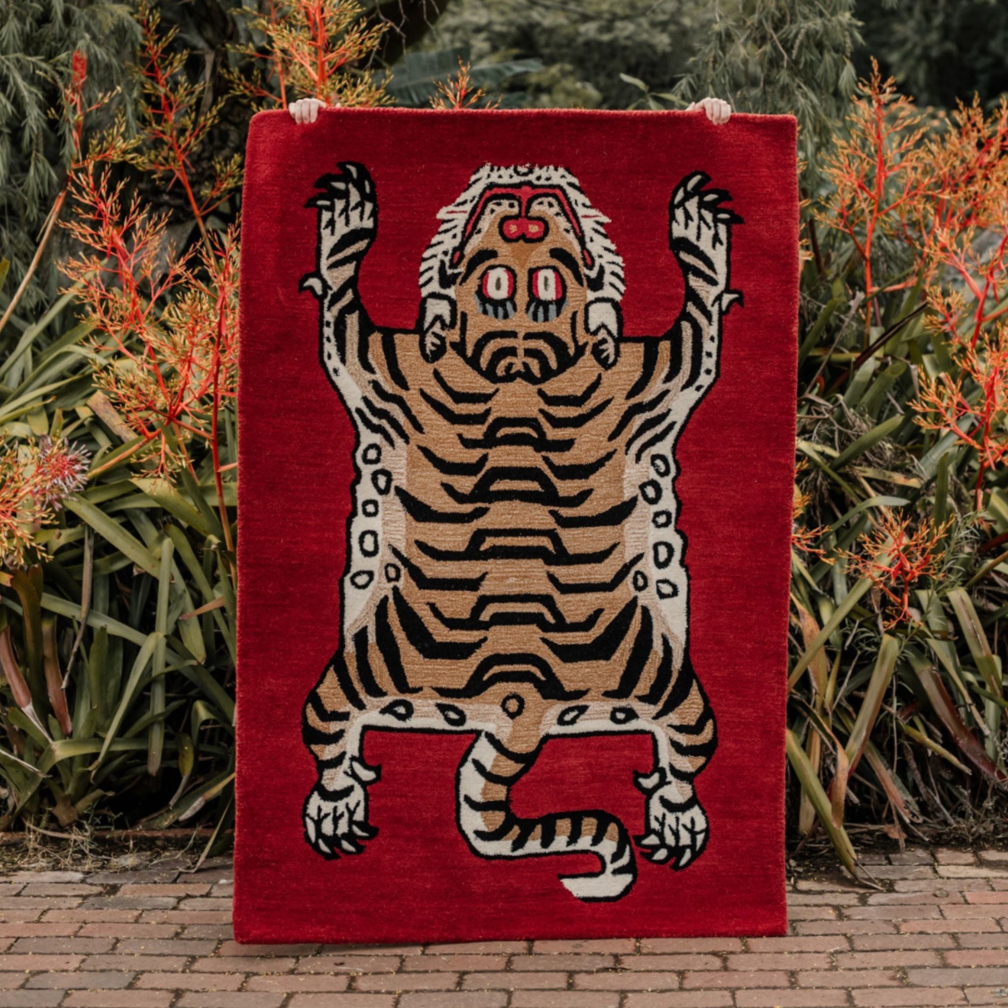 Maroon Tibetan Tiger wool statement rug hand tufted wool South Africa